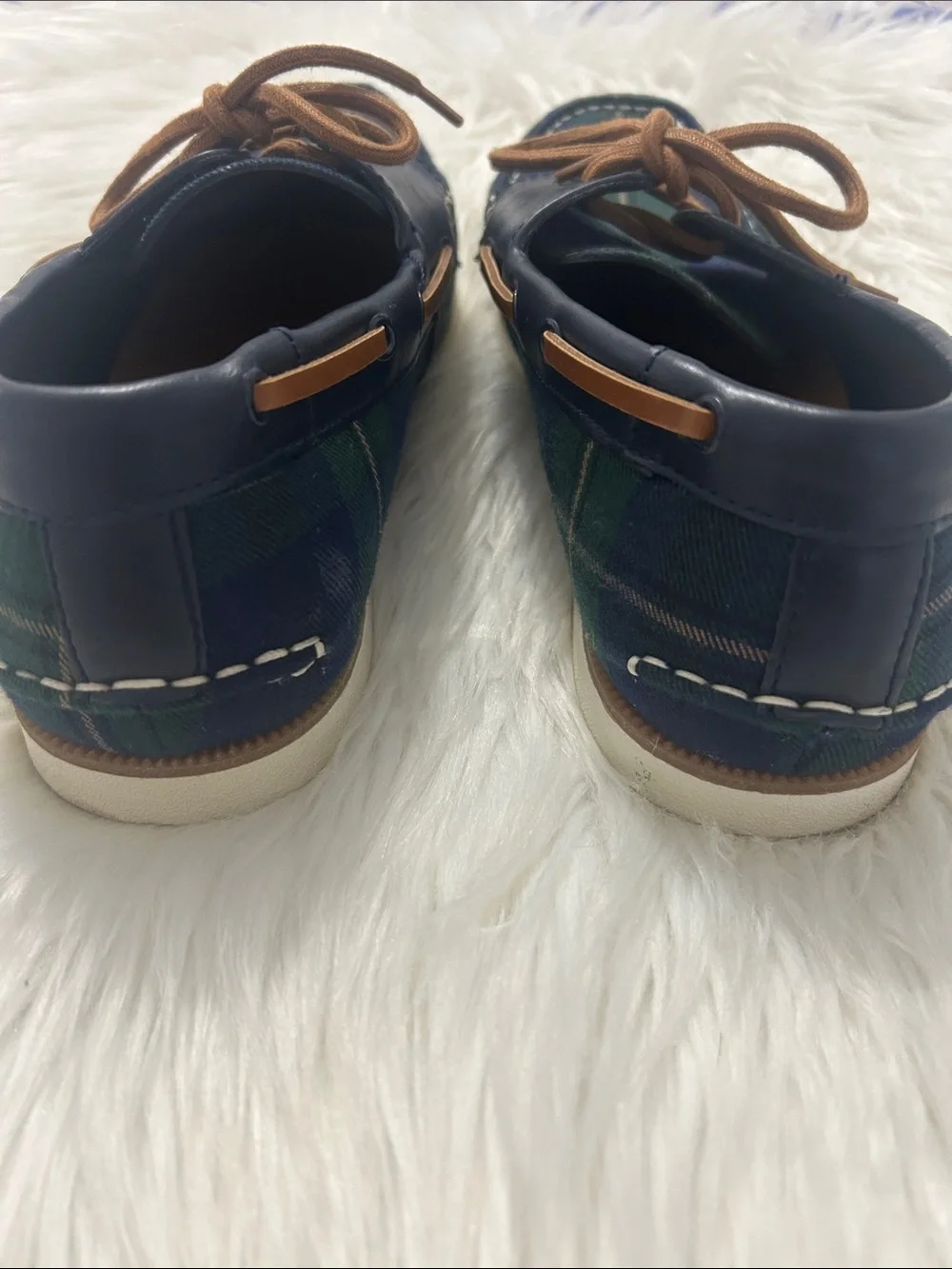 Club Room Navy and Green Plaid Boat Shoes size 9